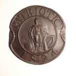 Patriotic Assurance Company of Ireland Fire Mark, 1824-1927, W73B, tinned iron, G, corroded