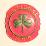 National Assurance Company of Ireland Fire Mark, 1822-1904, W59A, tinned iron, G-VG, original paint