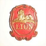 Lion Fire Insurance Company Fire Mark, 1879-1902, W114A, copper, G, original paint