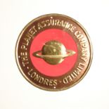 British Promotional Fire Marks, Planet Assurance Company, tinned iron, VG, original colour; Property