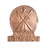 North British Insurance Company Fire Mark, 1809-1862, W53A, copper, G, brazing strengthening repairs