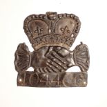 Hand in Hand Fire Office Fire Mark 1696-1905, W2C(iv), lead, policy no. 104406, F-G, cross missing