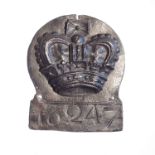 Bristol Crown Fire Office Fire Mark, 1718-1837, W6A-(i), lead, policy no. 13247, G, polished