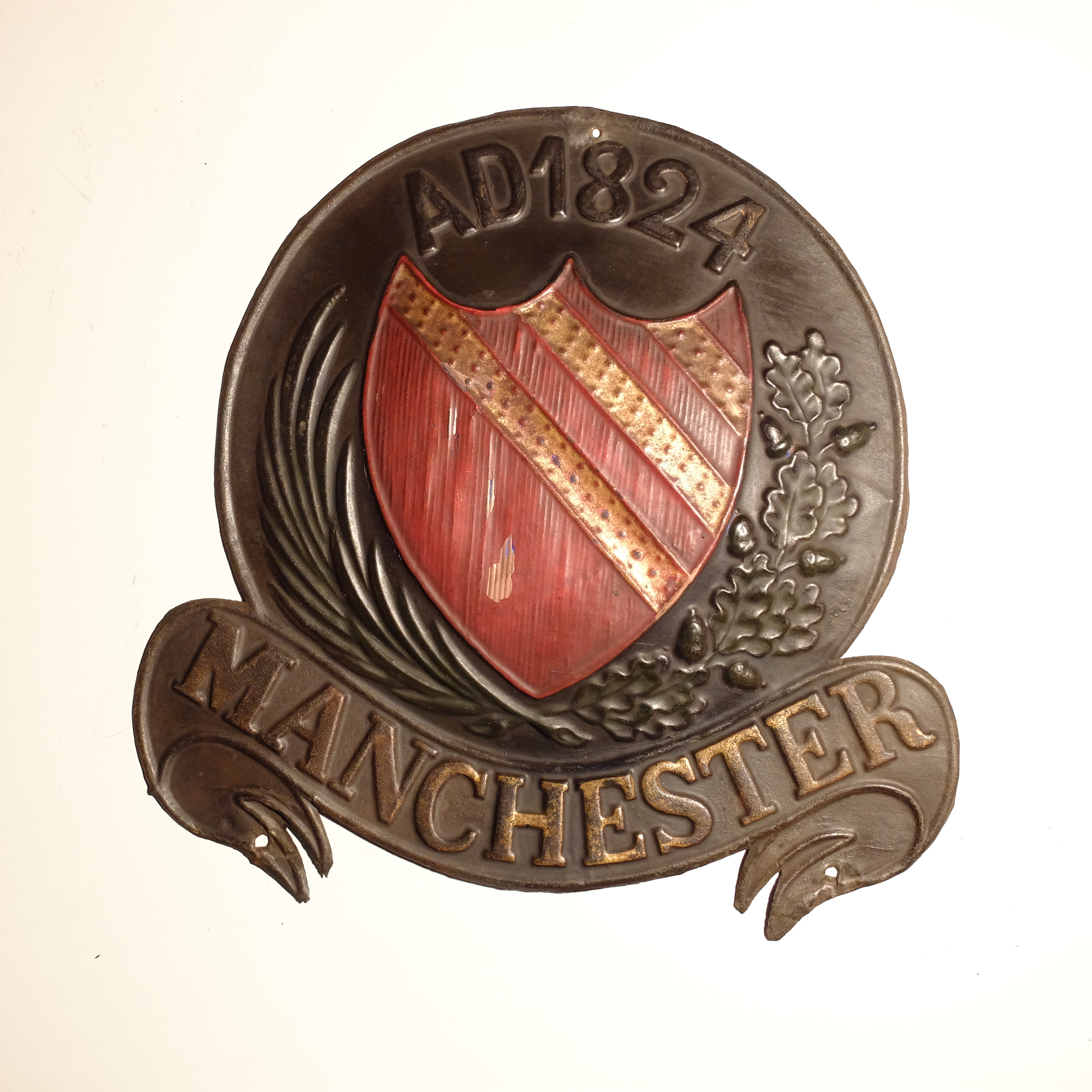 Manchester Fire and Life Assurance Company Fire Marks, 1824-1904, W71C, copper, F, on wooden