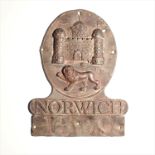 Norwich General Assurance Company Fire Mark, 1792-1821, W28A, lead, policy no. 1309, G