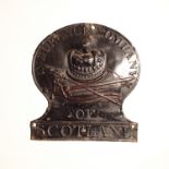 Insurance Company of Scotland Fire Mark, 1821-1848, copper, overall G, several pinholes