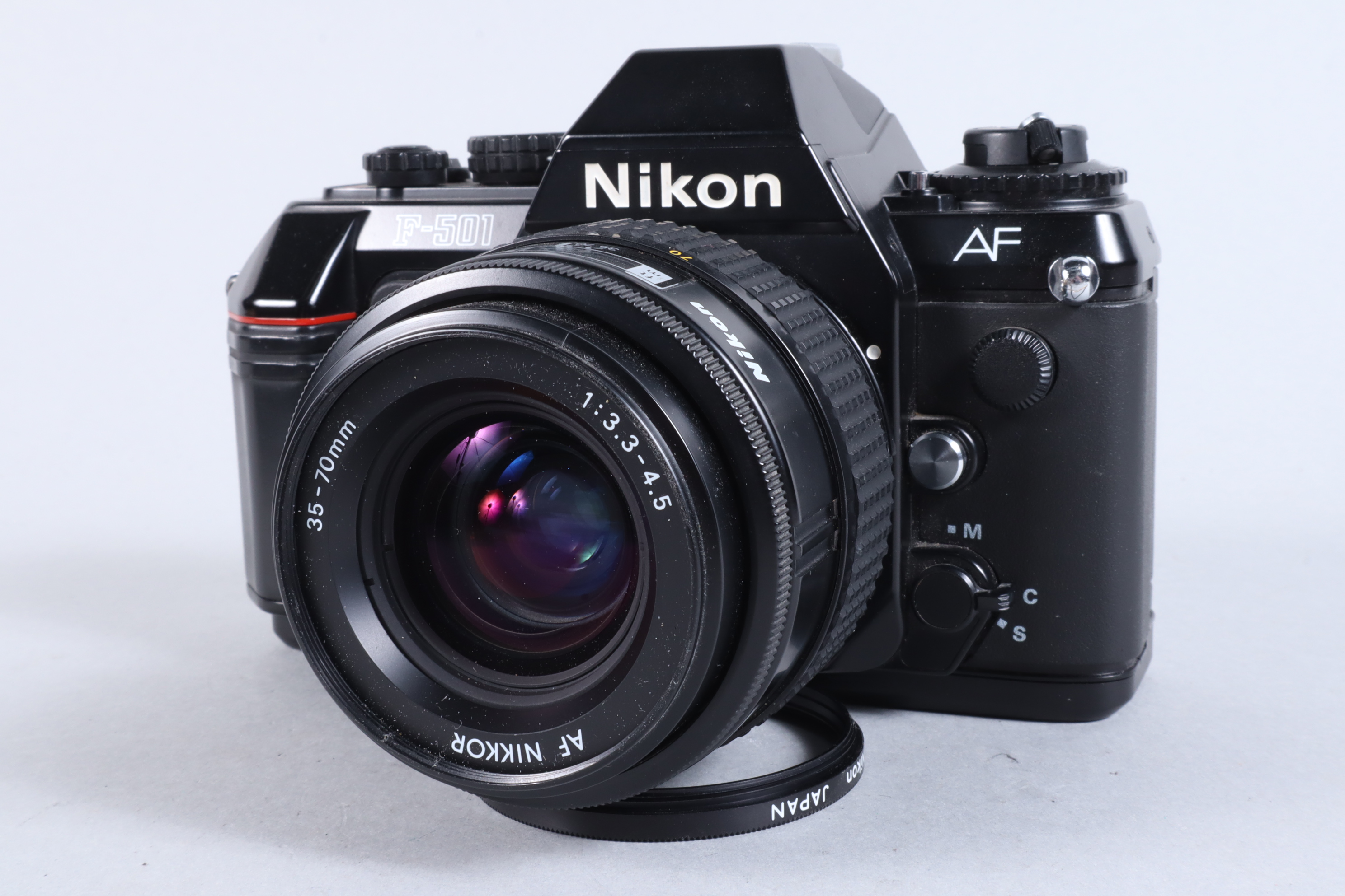 A Nikon F 501 SLR Camera, serial no 5193669, powers up, shutter working, appears to function as