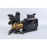 A Medium Size Early 20th Century Magic Lantern, with flue, 6in brass lens and lens cover, no