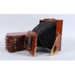 A Houghton Tropical Victo Half Plate Field Camera, circa 1908, teak body G, rear screen present,