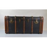 A Raphael Sorrosal of Barcelona beech, leather and copper bound travel trunk, with brass fittings,