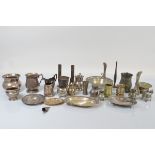 A collection of pewter, silver plate and Britannia metal, including a collection of various sized