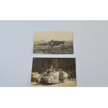 Two early WW1 RP postcards, of a British Army tank, possibly Mark IV with writing in pencil to