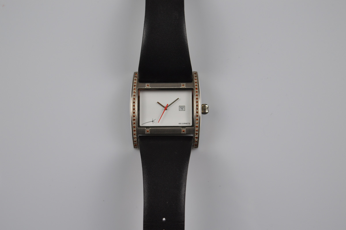 A certificated gentleman's wristwatch, large white rectangular face in stainless steel mount set