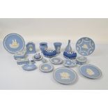 A quantity of Wedgwood blue and white Jasperware, including miniature teaset, year plates,