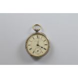 An Edwardian silver open faced pocket watch, with Waltham movement, white enamel dial, roman