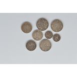 Three Victorian jubilee head double florins, 1887 and 1889, three Victorian half crowns 1887 and