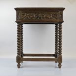 A 19th Century single drawer carved hall table, on four bobbin turned legs, tapered feet, lower tier