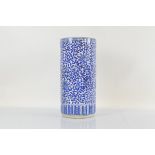 A Chinese blue and white contemporary cylindrical stick stand, 45cm high