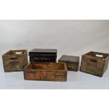 A quantity of toleware boxes, including two Whitbread wooden beer boxes, and a Norwegian skippers