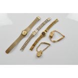 A small quantity of ladies wristwatches, three in gilt metal, one in white metal