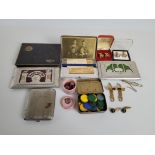 A collection of gentleman's jewellery, and other items including two WWII trench art aluminium
