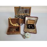 A quantity of costume jewellery, including a Halcyon Days circular floral box and cover, a