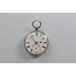 A Victorian silver open faced fob watch, by H Cooper of Worcester, white enamel face, seconds