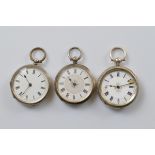 Three continental lady's open faced fob watches, two with glass fronts, the other missing glass