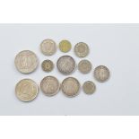 A small collection of Swiss coinage, including a commemorative silver Helvetia 20 franc bicentenary,
