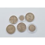 Three 19th Century Spanish 5 pesetas coins, comprising 1875, 1876 and 1892 together with a 1966