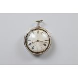 A George III silver pair cased fob watch by William Morgan, London 1808, white enamel face, roman