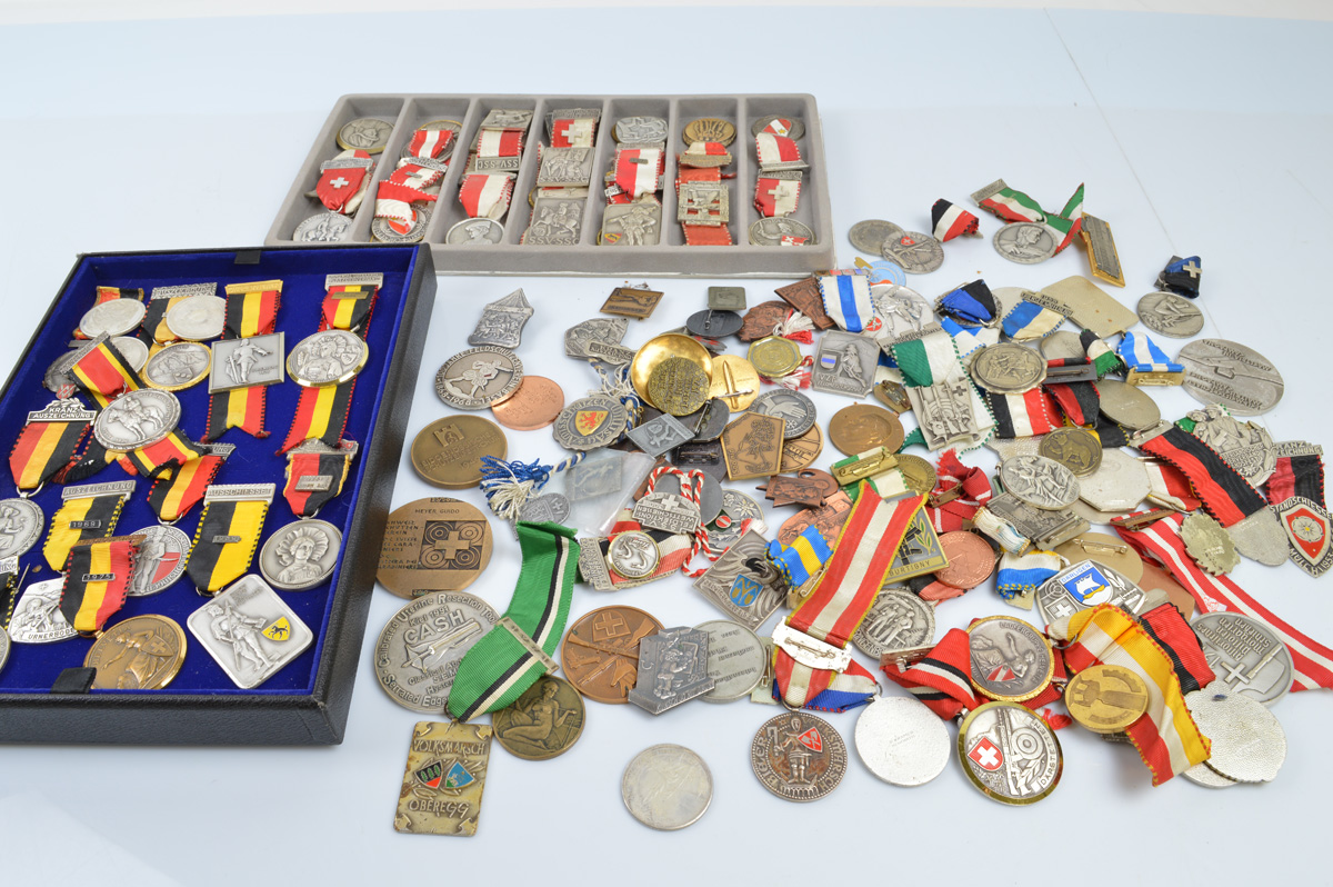 A collection of Swiss and Austrian shooting medals, from the early 20th Century through to modern