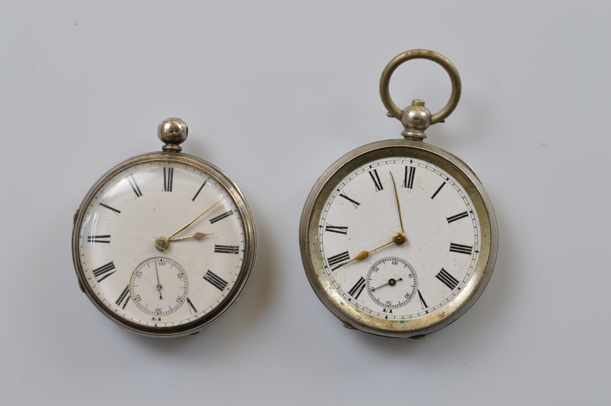 A Victorian silver open faced fob watch, white enamel face, roman numerals, seconds subsidiary, 4.