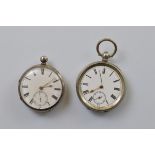 A Victorian silver open faced fob watch, white enamel face, roman numerals, seconds subsidiary, 4.