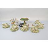 An Ashley six place transfer printed tea set, a 19th Century majolica style strawberry comport (af),