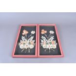 A pair of decorative framed and glazed shell pictures, in form of flowers, together with a small and