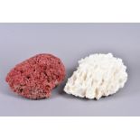 Two large pieces of natural coral, one in white the other in red/ruby possibly Red Pipe Organ Coral,