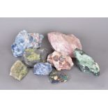 Asia, mixed collection of minerals from Asia, including Bloodstone,Rose Quartz, Blue Calcite,