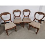 Set of four 19th Century balloon back chairs, raised on turned supports. One with obvious signs of