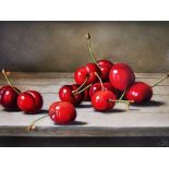 Johan de Fre (b.1952), oil on panel, fruit still life, entitled 'Cherries', signed 'J.de fre'