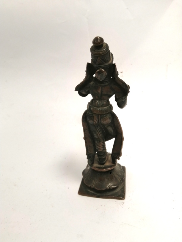 A cast metal South East Asian Hindu figure raised on a lotus panel plinth, height 16.5cm - Image 2 of 2