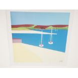 Tom Holland limited edition print, boats on the coast. Signed and numbered 5 of 250 to border.