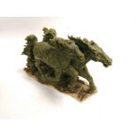 A Chinese hardstone figure of galloping horses, height 22cm, length 38cm, together with a stand (2)