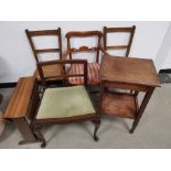An assortment of occasional furniture, to include carved arm chair with turned supports, three other