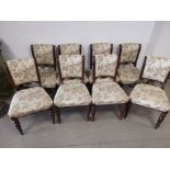 Set of eight dining chairs, With scroll detail decoration, floral upholstery to the seat and back