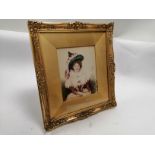 A gilt framed and glazed watercolour painting of a young lady, purportedly an actress, the verso