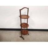 Three tier folding dumb waiter, cake/plate stand, 25cm D x 27cm W x 83cm H.