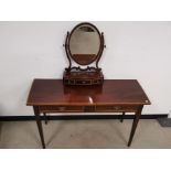 Edwardian two drawer side table, with inlay detailing. Together with a table top vanity mirror.
