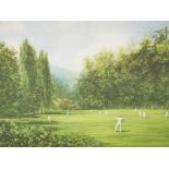 T. R. E. Humphries (20th Century), watercolour and gouache, countryside cricket match, entitled 'The