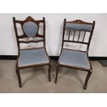 Pair of matching his and hers chairs, with Neo-classical inlay decoration, 41cm W x 50cm D x 79cm H